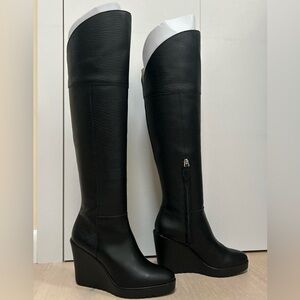 Rebecca Minkoff Black Leather Boots With Wedge Heel 6 1/2M/37 Brand New with Box